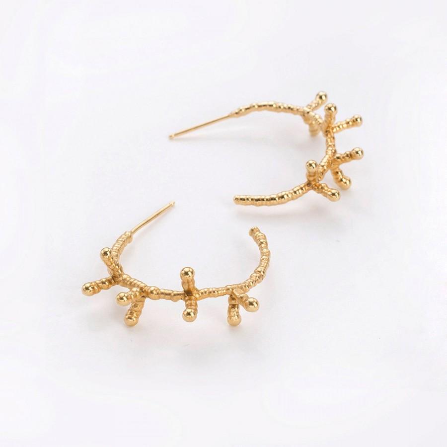 Mariage - Gold Branch Bridal Earrings, Delicate Beach Wedding Earrings for Her