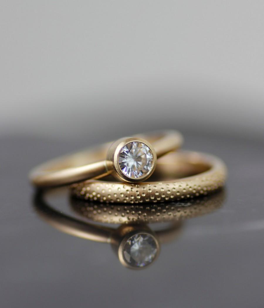 Hochzeit - Engagement ring Wedding band - alternative moissanite or diamond 14K gold "sand dunes" stacking set - his hers his his hers hers - recyled