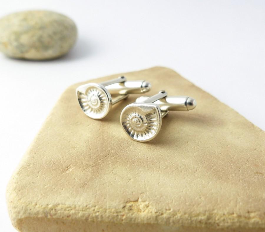 Свадьба - Silver Cufflinks - Science Cufflinks - Father's Day Gift - Fossil Ammonite Jewelry - Wedding Gift Husband - Mens Jewellery - Groom Cufflinks