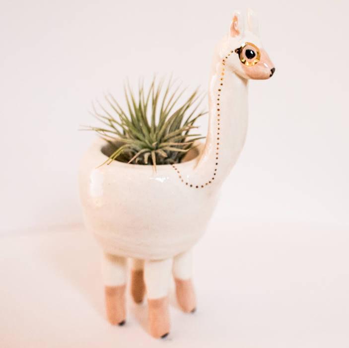 Mariage - Llama Monomal (llama planter, animal planter, monocle planter, alpaca planter, cute pot, air plant)