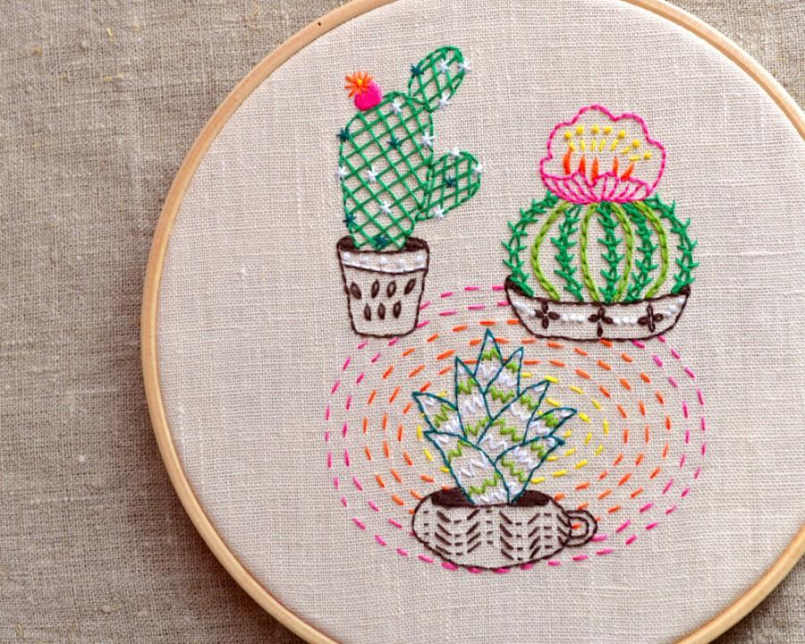 Свадьба - Modern Hand embroidery patterns, Cactus embroidery, plant embroidery, modern embroidery