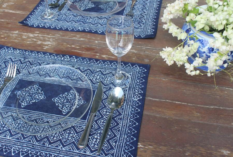 Wedding - Placemat In Hmong Indigo Batik Cotton- 4 Different Patterns, Sold Individually, Blue Naturally Dyed Free Shipping