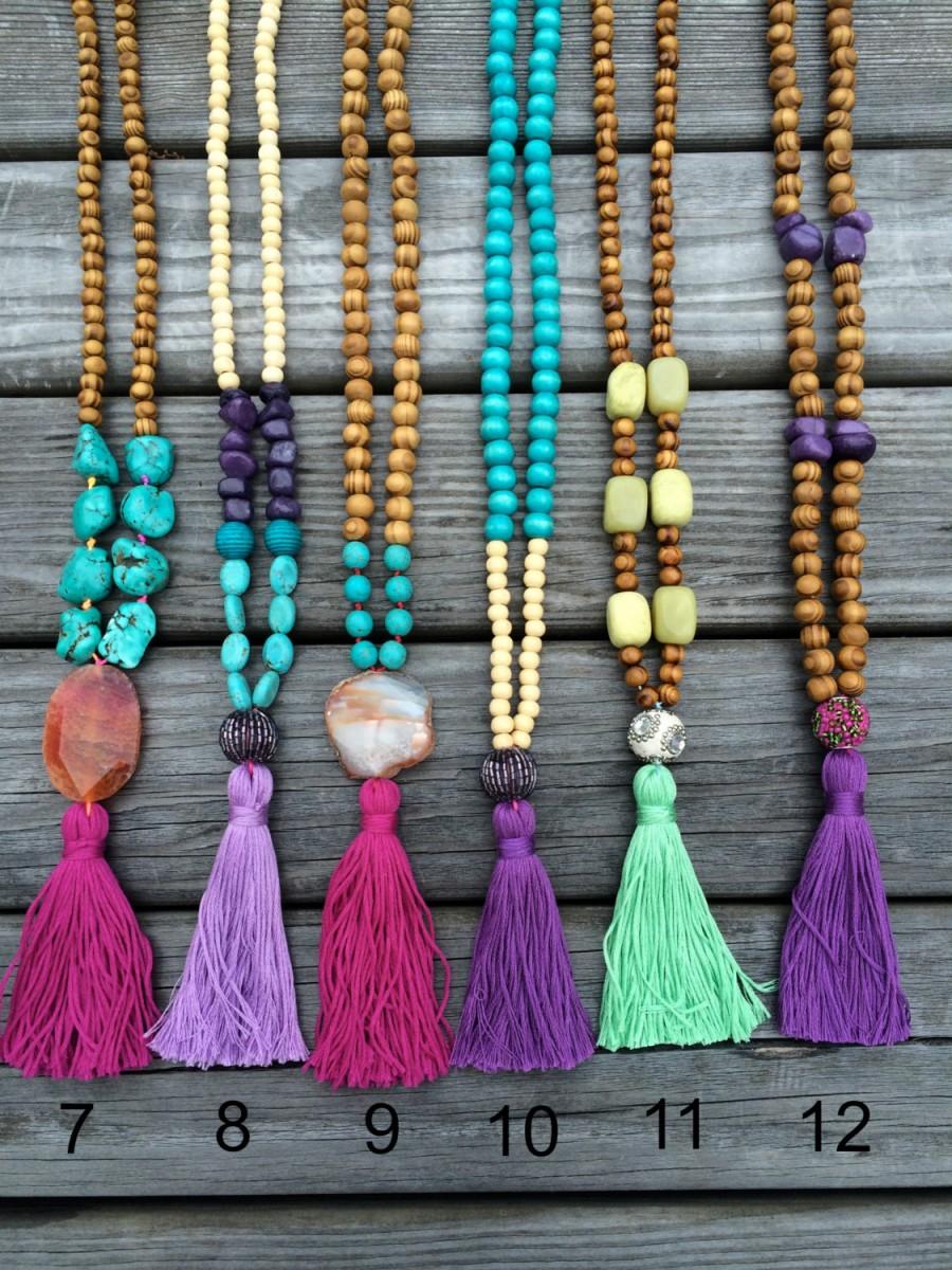Mariage - Tassel Necklace - Beaded Necklace - Long wooden beaded necklace - agate necklace - 1 piece