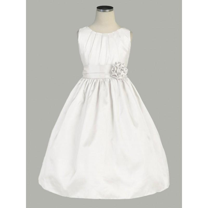 زفاف - Off-White Pleated Solid Taffeta Dress w/ Hand Rolled Flower Style: DSK355 - Charming Wedding Party Dresses