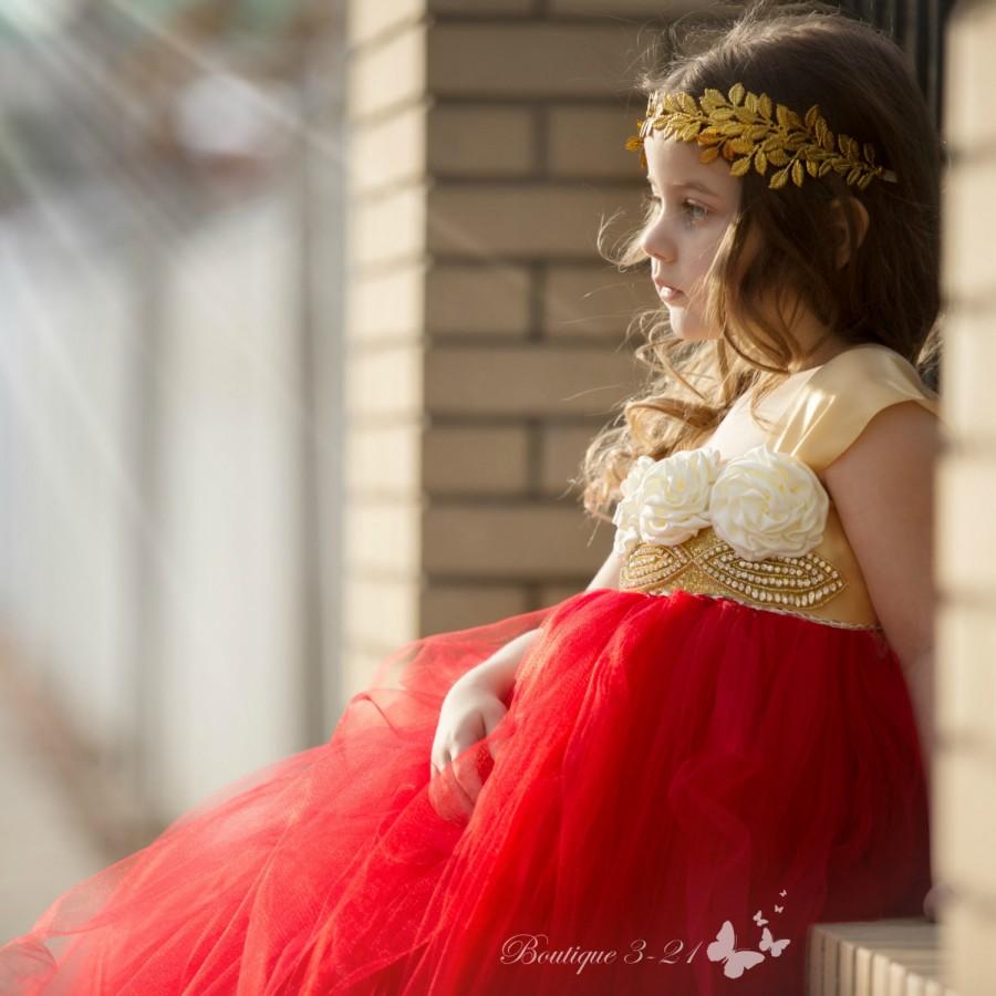 Mariage - Red Tutu Dress, Red Flower Girl Dress, Red Tulle Dress, Red Wedding, Gold Tutu Dress, Gold Flower Girl Dress, Gold Tulle Dress, Gold Wedding
