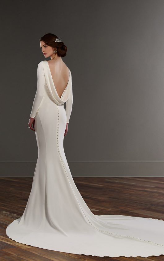 Mariage - Long Sleeved Wedding Dress With Bateau Neckline - Martina Liana