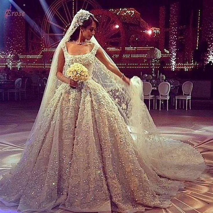 زفاف - Luxury Princess Scoop Neck Vintage Wedding Dress With Chapel Train Diamonds & Crystals Bridal Gowns