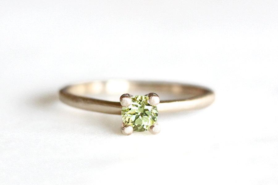 Hochzeit - 14k gold peridot ring, 4mm, stacking ring, handmade, eco friendly gold, alternative engagement ring, recycled wedding ring