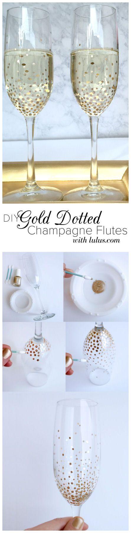 Hochzeit - DIY Gold Dot Champagne Flutes