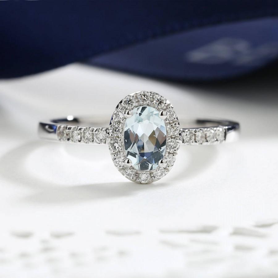 زفاف - Oval Engagement Ring Aquamarine Engagement ring White Gold Diamond Wedding March Birthstone Anniversary half eternal band Oval Cut Bridal