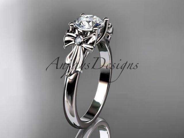 Свадьба - 14kt white gold diamond unique engagement ring, wedding ring with a "Forever One" Moissanite center stone ADER154