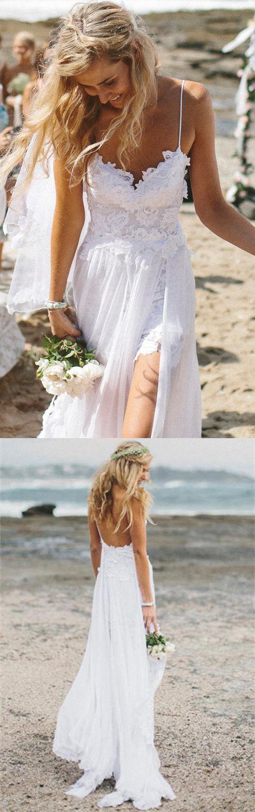 زفاف - Beach Simple Wedding Dresses, Casual Wedding Dresses, White Tulle A-line Wedding Dress, Princess V Neck Wedding Dress,Spaghetti Straps Wedding Dresses Sold By SIMIBRIDALDRESS