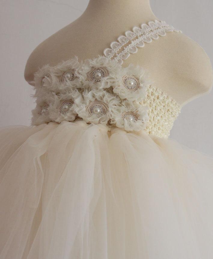 زفاف - Ivory tutu dress Flower Girl Dress baby dress toddler birthday dress wedding dress newborn - 24M