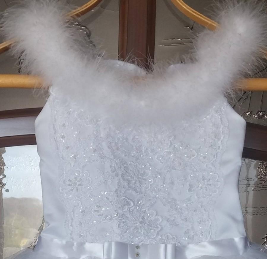 Hochzeit - Cute White Flower Girl Dress with Swan Feather