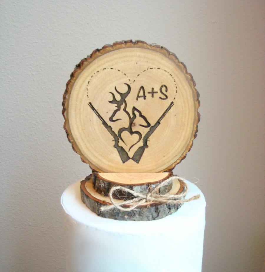 Wedding - Wedding Cake Topper Rustic Rifles Hunting Heart Personalized