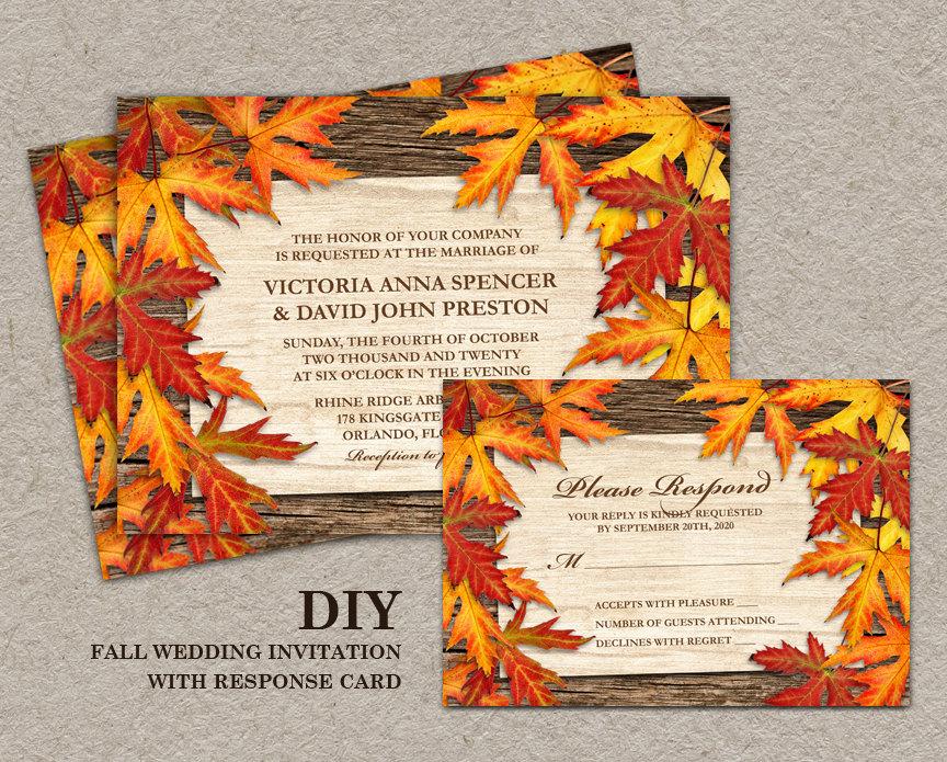 DIY Printable Fall Wedding Invitations And RSVP Cards With Leaves Fall 