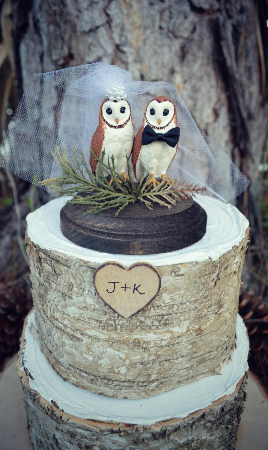 Wedding - Owl-wedding-cake topper-bride-groom-rustic-woodland-animal-bird-custom-Mr.and Mrs.-barn owl-owl lover-just married-snow owl-hoot owl-western