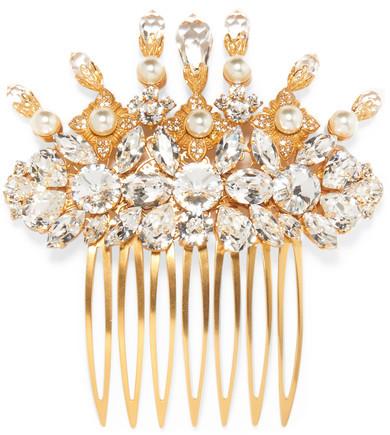 Wedding - Dolce & Gabbana - Gold-tone, Swarovski Crystal And Faux Pearl Hair Slide - one size