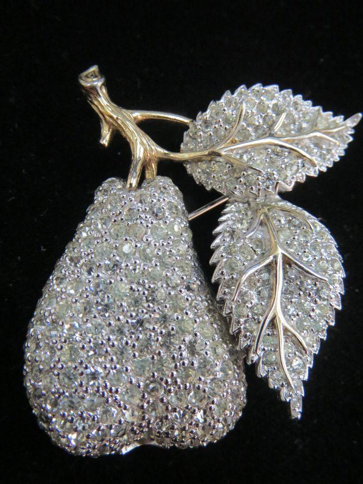 Wedding - Vintage 1960s JOMAZ Rhinestone Brooch Pear Branches & Leaves Gorgeous