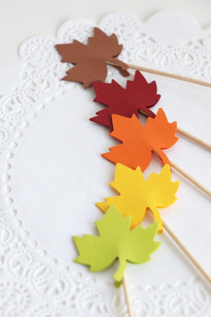 Wedding - Autumn Leaf Cupcake Toppers, Thanksgiving Table Decoration, Fall In Love Bridal Shower Decoration, Autumn Decor, Fall Wedding Decoration