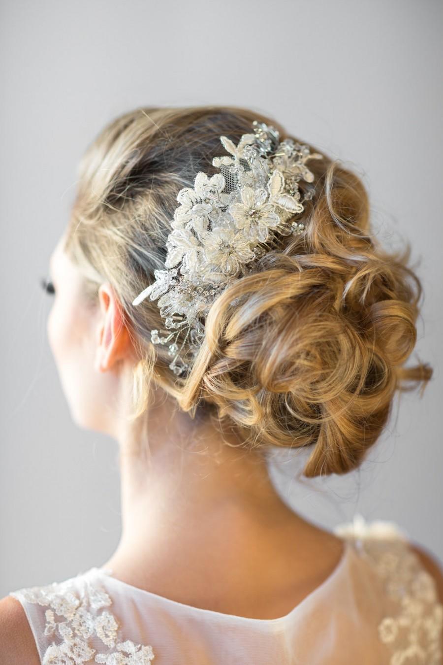 زفاف - Wedding Lace Head Piece,  Pearl Beaded Lace Hair Comb, Wedding Headpiece, Wedding Hair Accessory