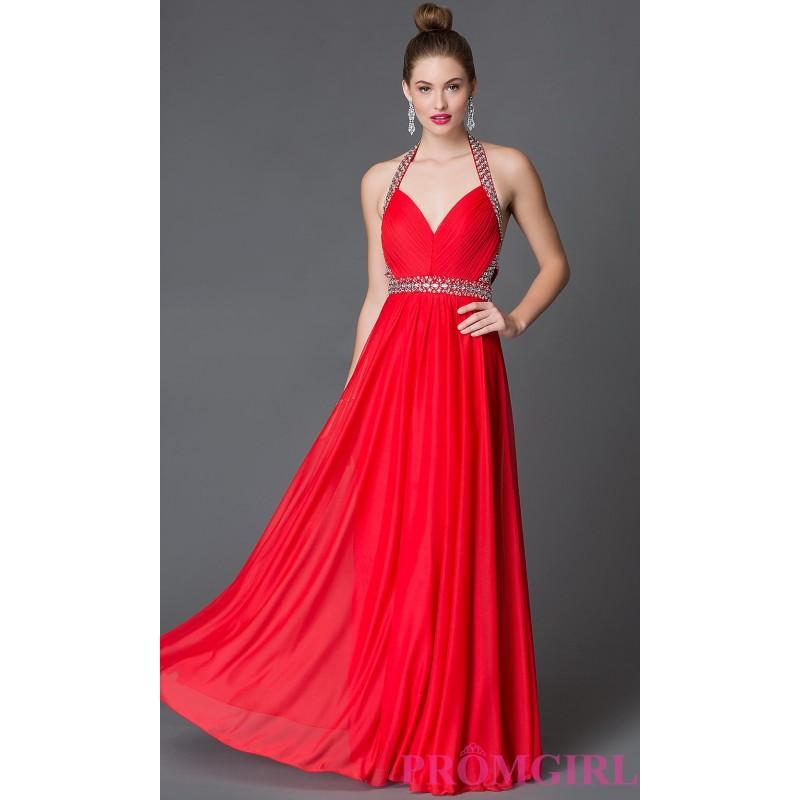 Wedding - Red Floor Length Halter Prom Dress with Jewel Detailing by Sequin Hearts - Discount Evening Dresses 
