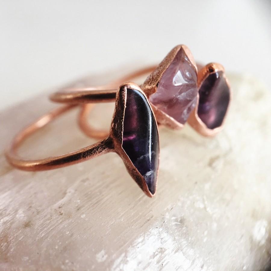 Mariage - Alternative Engagement Ring // Amethyst and Copper Electroformed Rings /// Raw Stone Ring /// Inner Peace Stone Ring /// Boho Jewelry