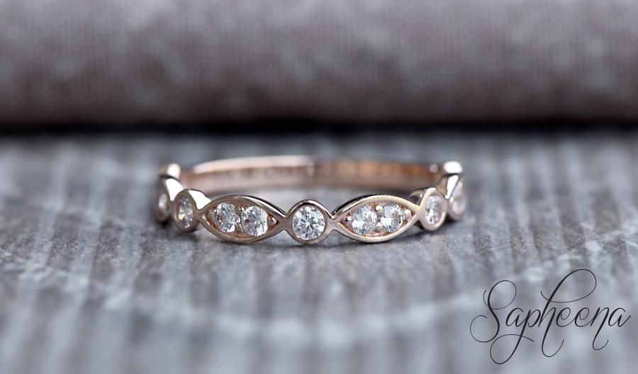 زفاف - Rose Half Eternity Scalloped Art Deco Wedding Band in Solid 14 Karat Rose Gold, Engagement Ring, Gold Stacking Ring Band, Bridal by Sapheena