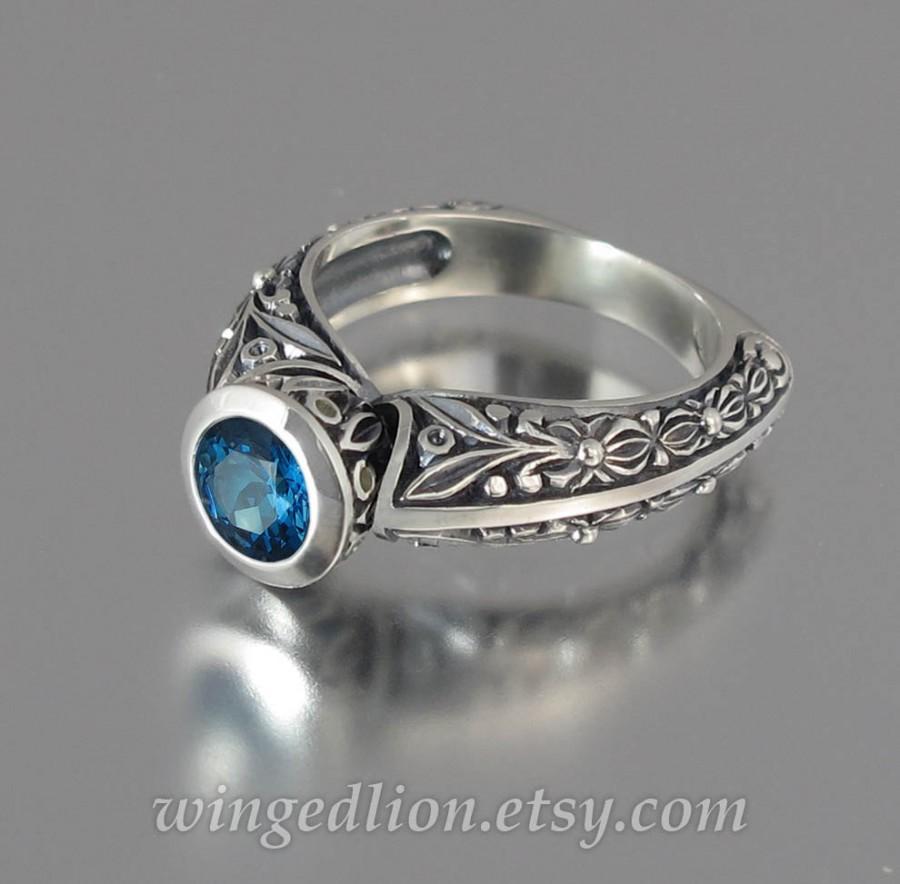 زفاف - THE COUNTESS silver ring with London Blue Topaz (sizes 4 to 7)