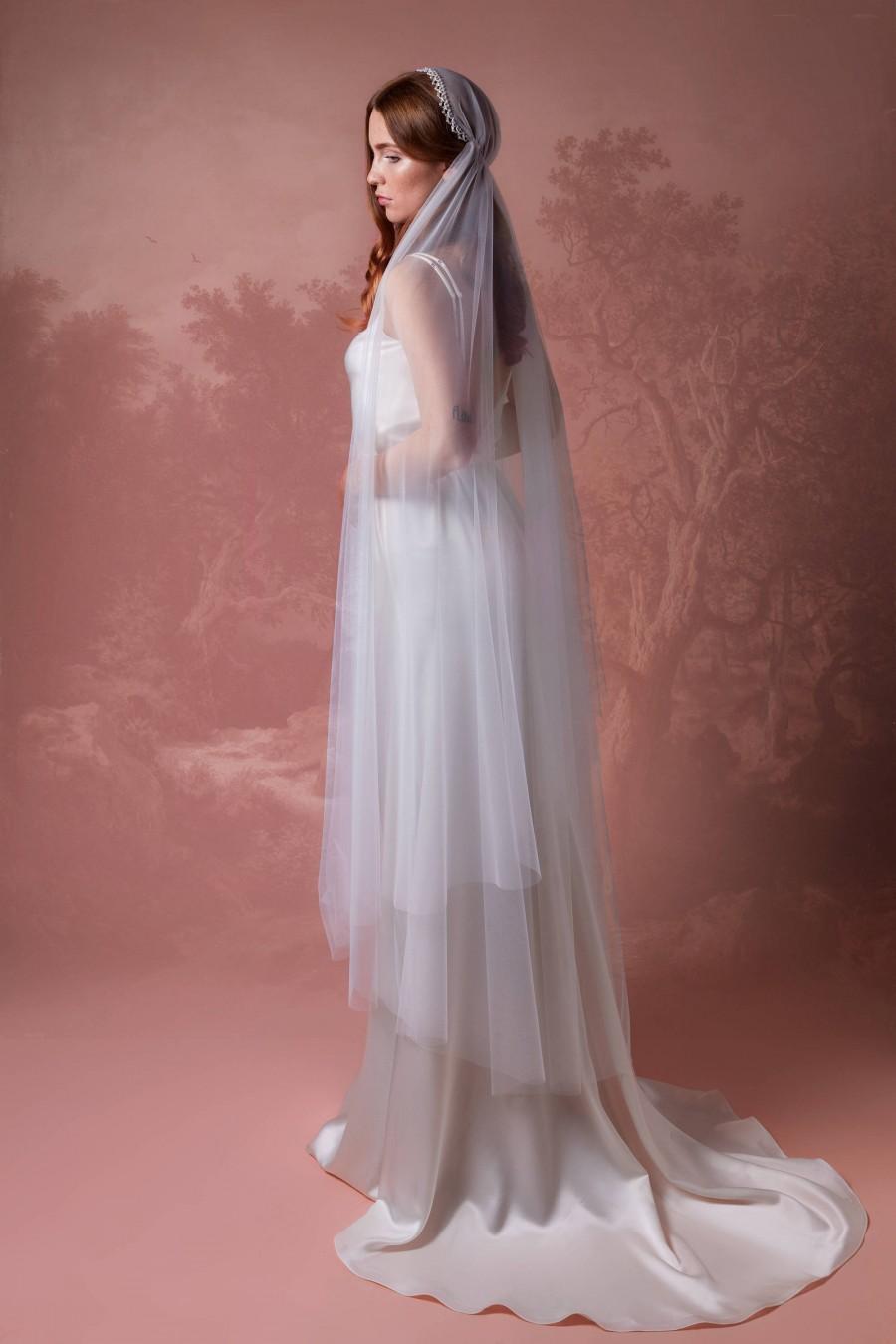 Hochzeit - Juliet Bridal Cap Veil with Blusher A5, Bridal Veil, Crystal Edge Veil, Vintage Veil, Waltz, Chapel, Cathedral Veil, Boho Veil