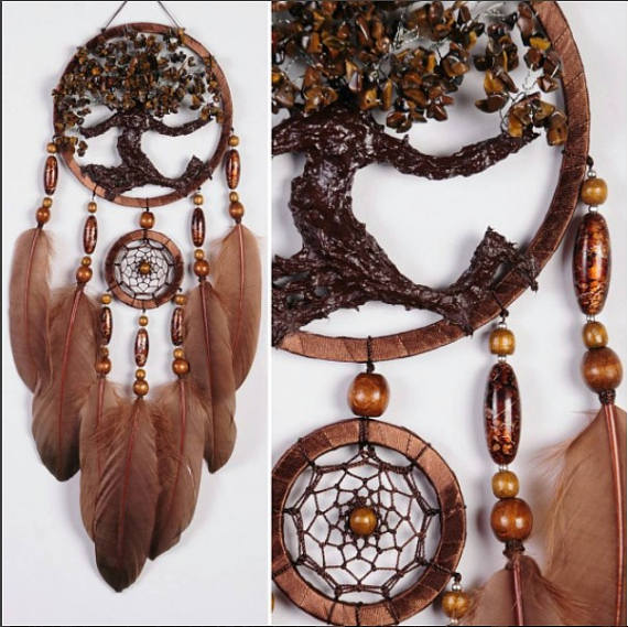 Wedding - Brown Dream Catcher Tree of life Dreamcatcher tiger eye brown Dream сatcher tiger eyes wall handmade gold Brown gift small dream catchers