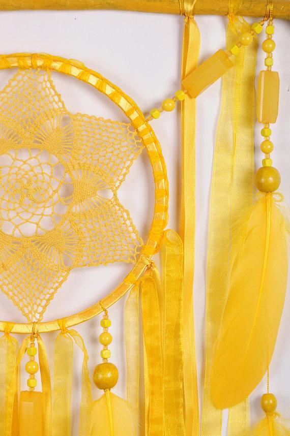 Hochzeit - Sun Dreamcatcher Yellow Dream Catcher Large Dreamcatcher yellow lace gift idea dreamcatchers crochet boho dreamcatcher wall handmade crochet