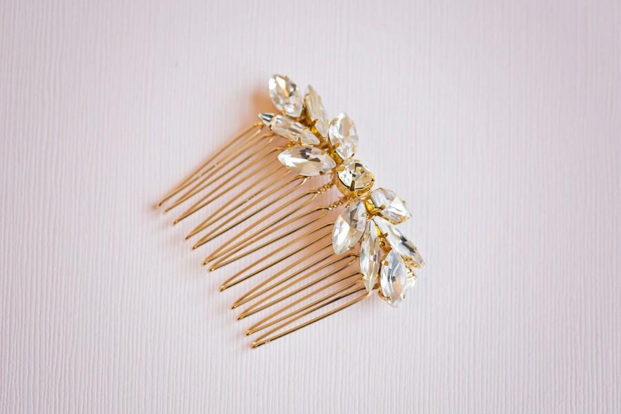 زفاف - Bridal hair comb, Bridal Headpiece, Gold bridal hair comb, Crystal leaf hair comb, Gold hair comb, Gold Hair vine, Gold headpiece