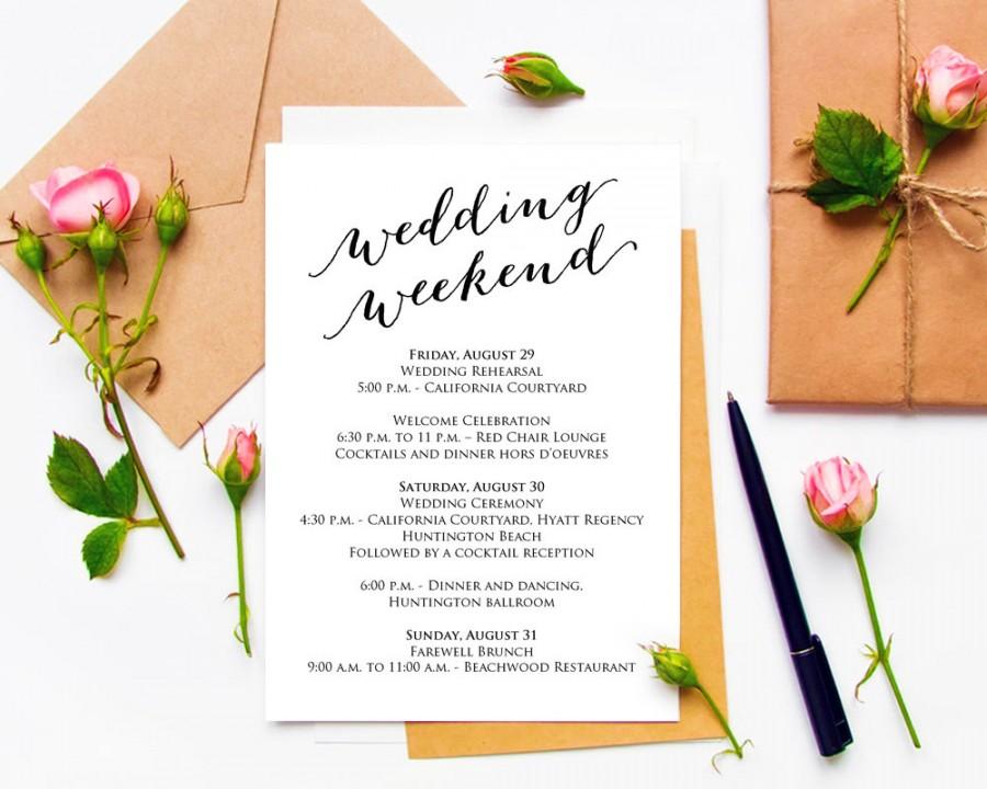 Свадьба - Wedding Weekend Itinerary Details Card Insert, Wedding Information Card Template, DIY Template, Printable Wedding Card Templates #BT104