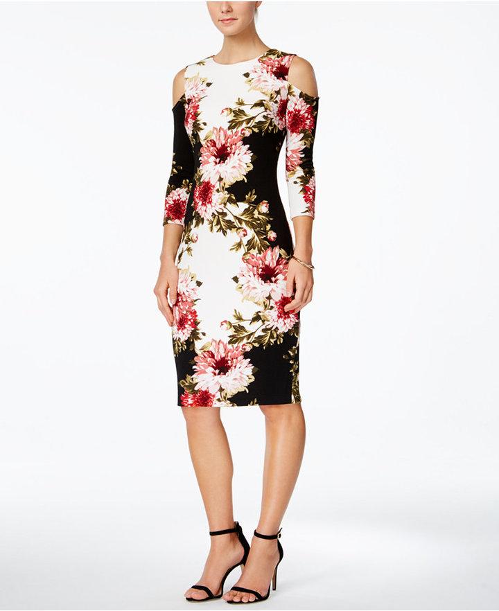 زفاف - JAX Floral-Print Cold-Shoulder Sheath Dress