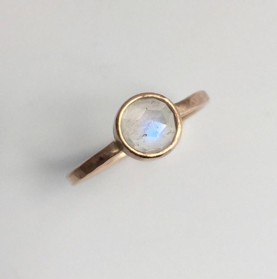 Hochzeit - moonstone gold ring, solid 14k, rose cut, alternative engagement ring, stacking ring, rose gold, minimalist jewelry