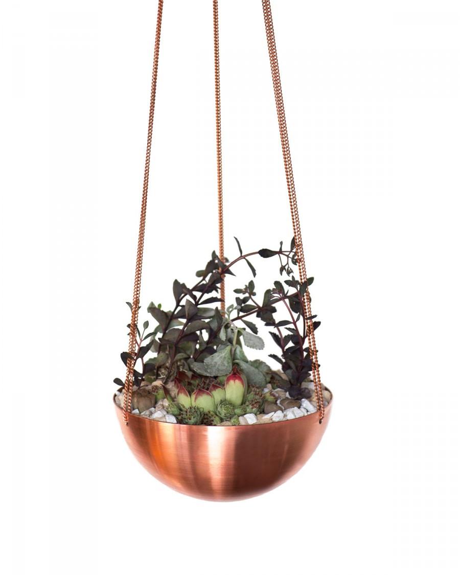 Hochzeit - Spring Sale! Large Hanging Planter/Basket with hand spun copper/ brass bowl / Modern Planter / Plant Hanger / Minimalist Home Decor