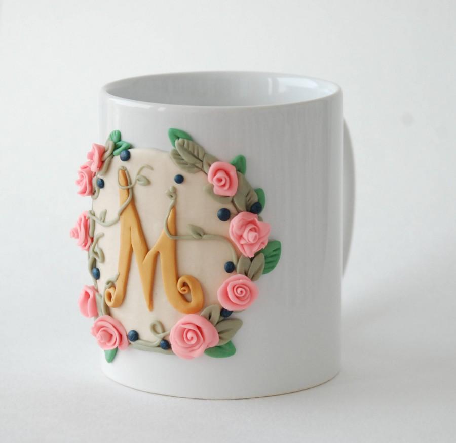 Свадьба - Monogram Mug Large Coffee Mug Personalized Mug Polymer Clay Mug 3d Unique Birthday Original Decorated Mug Custom Mug His and Hers Mugs