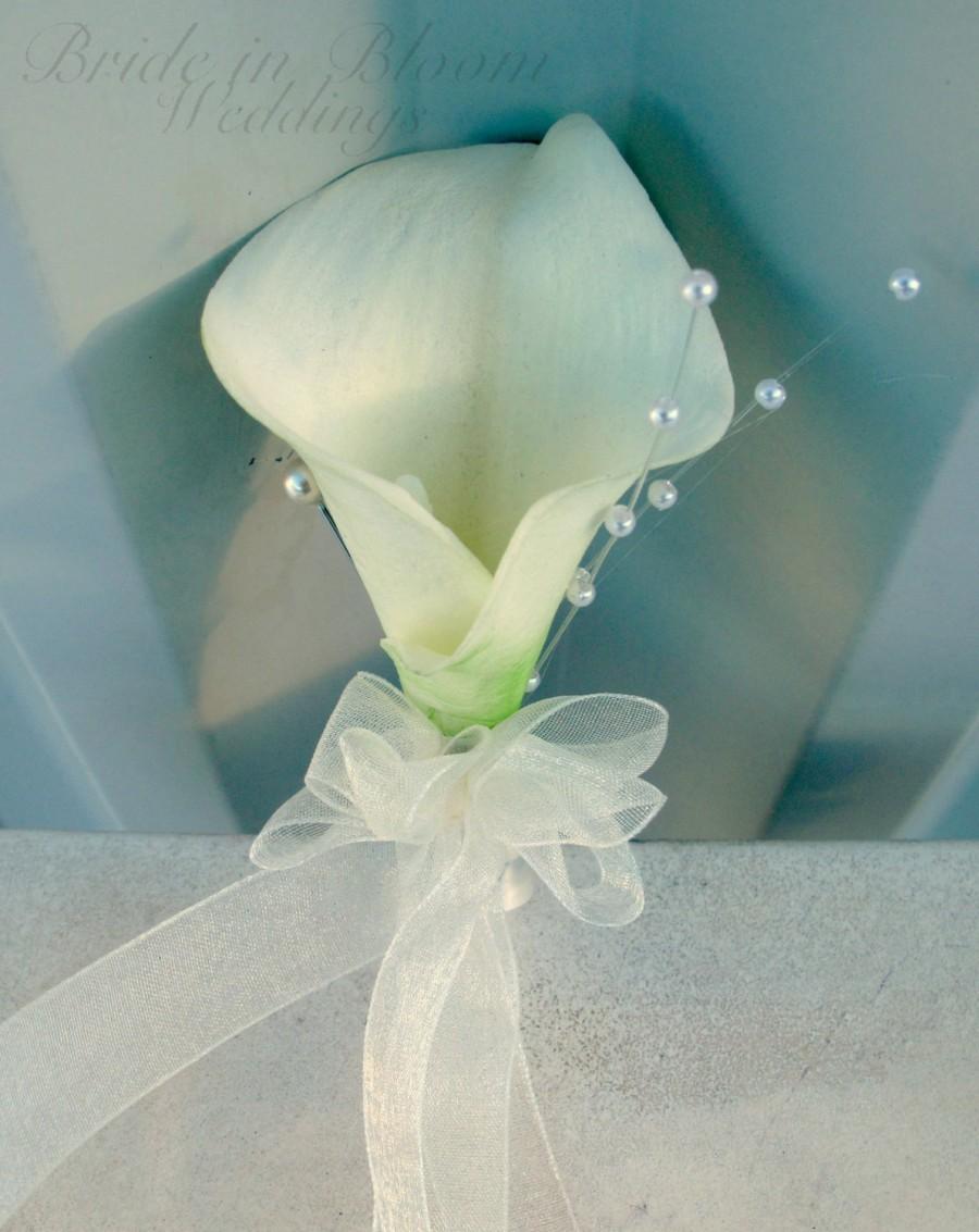 زفاف - Corsage - White calla lily corsage, Wedding corsages, Mother of the bride corsage