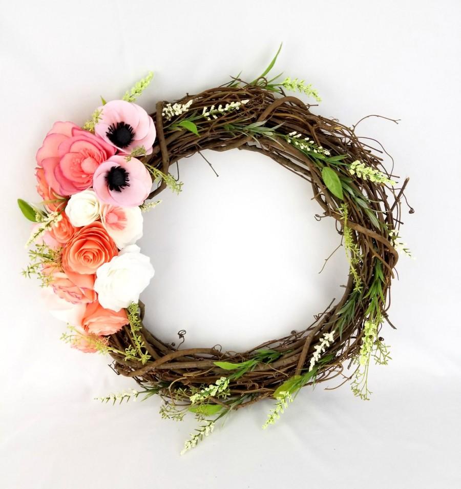 Wedding - Floral wreath - Paper flower wreath - Wreath decor - Rustic floral wreath - Home decor - Door wreath - $78.99 USD