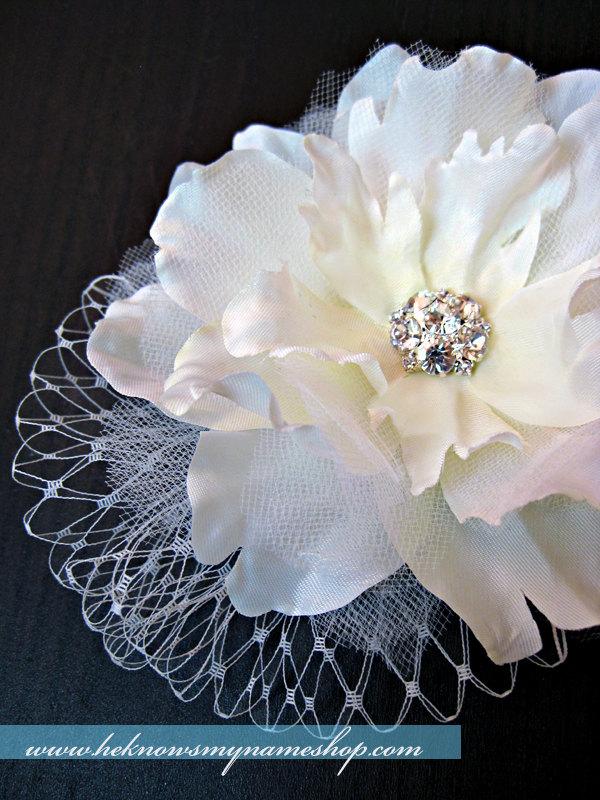 Wedding - Wedding Bridal Peony Headpiece - bridal, flower headpiece, birdcage veil, lace, rhinestone