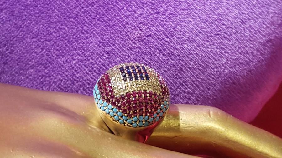 Свадьба - Sterling silver 9.25 stamped.Ball design ring. Multi  gemstones Ring.Handmade ring.Gold over silver ring.Bridal Gifts.Wedding Jewelry.R-361