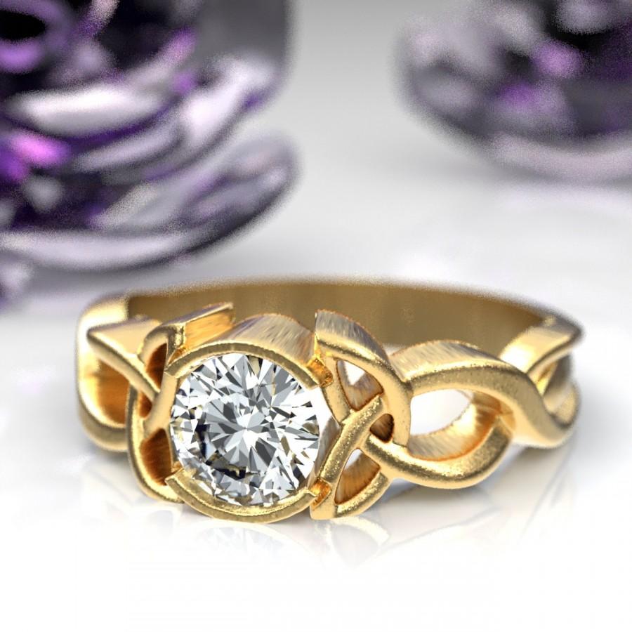 زفاف - Gold Celtic Moissanite Engagement Ring With Trinity Knot Design in 10K 14K 18K Palladium or Platinum, Made in Your Size CR-405b
