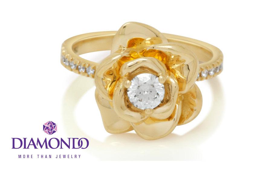 Wedding - Flower Engagement Ring, Flower Gold Ring, Engagement Ring, 18k Gold Ring, Unique Engagement Ring, Flower Diamond Ring, Gold Ring, Custom