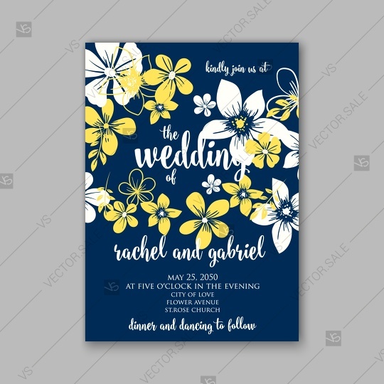 زفاف - Daisy wedding invitation or card with tropical floral background