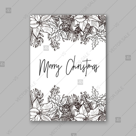 Wedding - Merry Christmas Party invitation poinsettia wreath poster vector template