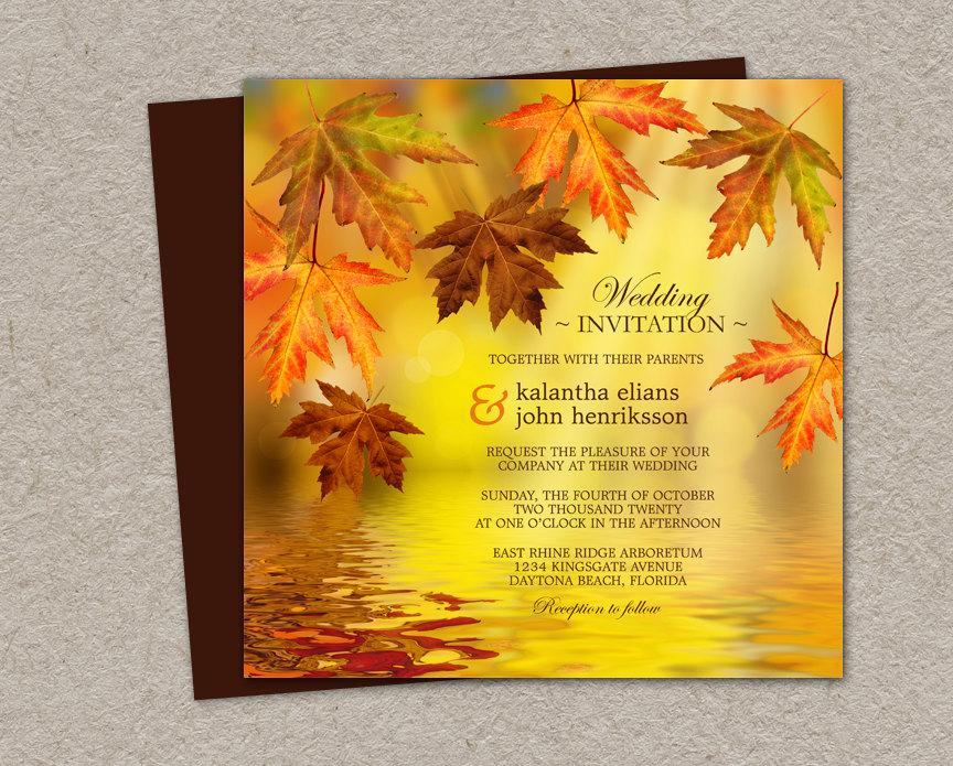 Mariage - DIY Printable Fall Wedding Invitation, Falling Leaves Wedding Invitations, Fall Leaves Wedding Invitations, Fall Wedding Invitation Sets