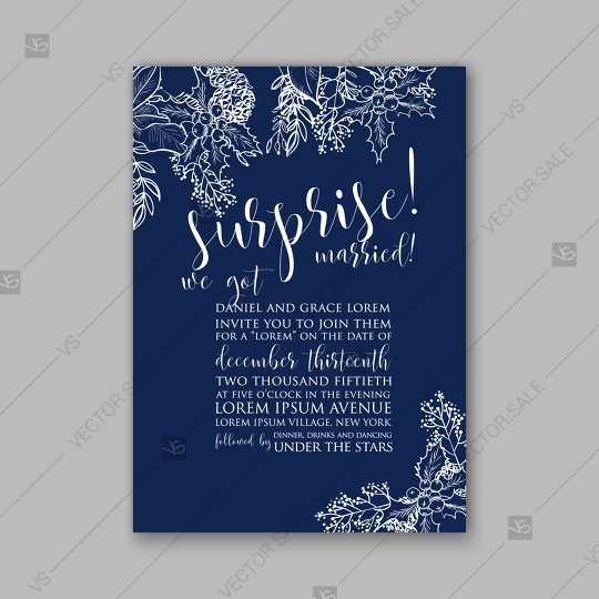 Wedding - Merry Christmas Party invitation poinsettia wreath poster vector template