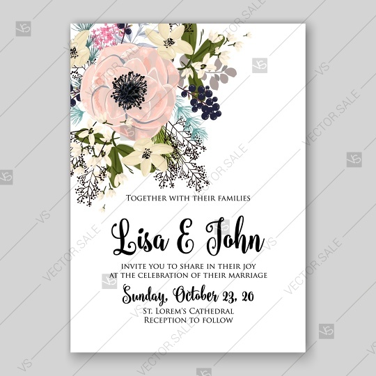Hochzeit - Anemone wedding invitation vector template card