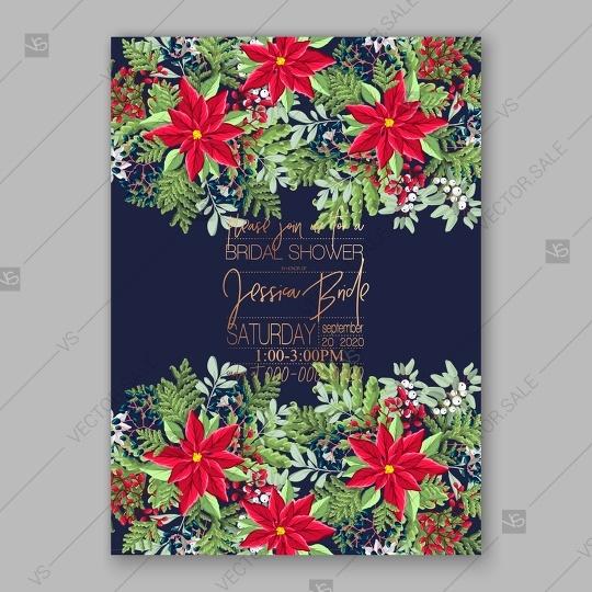 Hochzeit - Poinsettia wedding invitation red floral wreath vector card template
